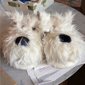 Fluffy White Dog Slippers - shaggy dog.  Waterproof soles - so adorable!! NWT